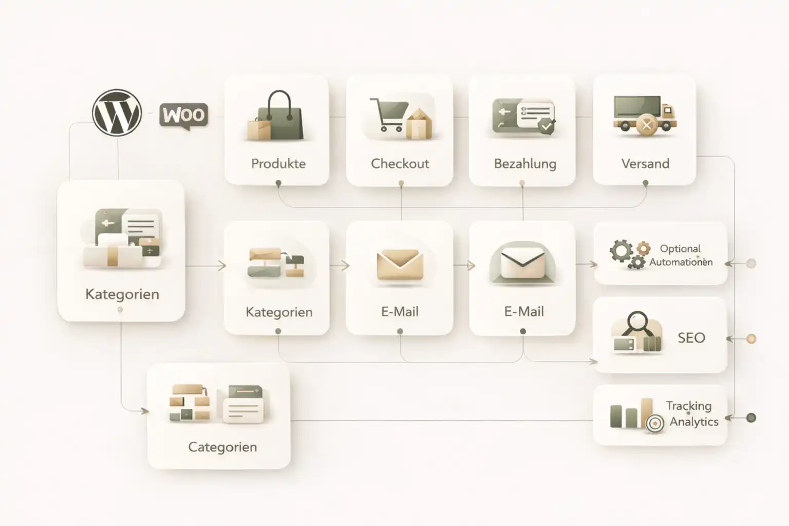 Illustration für WooCommerce Webshop mit Produktstruktur, Checkout, SEO und technischer Architektur